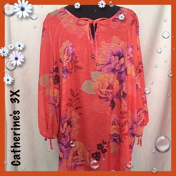 Catherines Tops - Catherine's / Size 3X Split Sleeve Floral Blouse